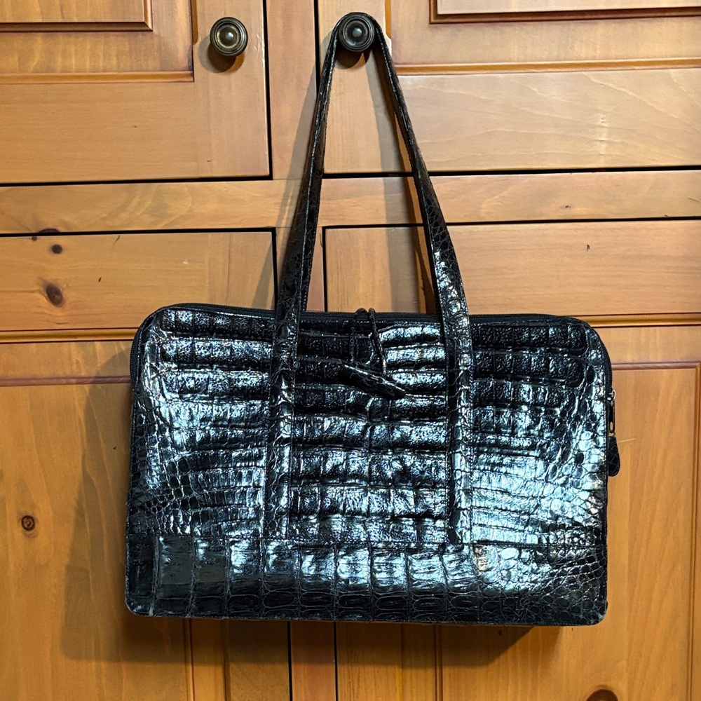Nancy Gonzalez Glossy Black Crocodile Satchel